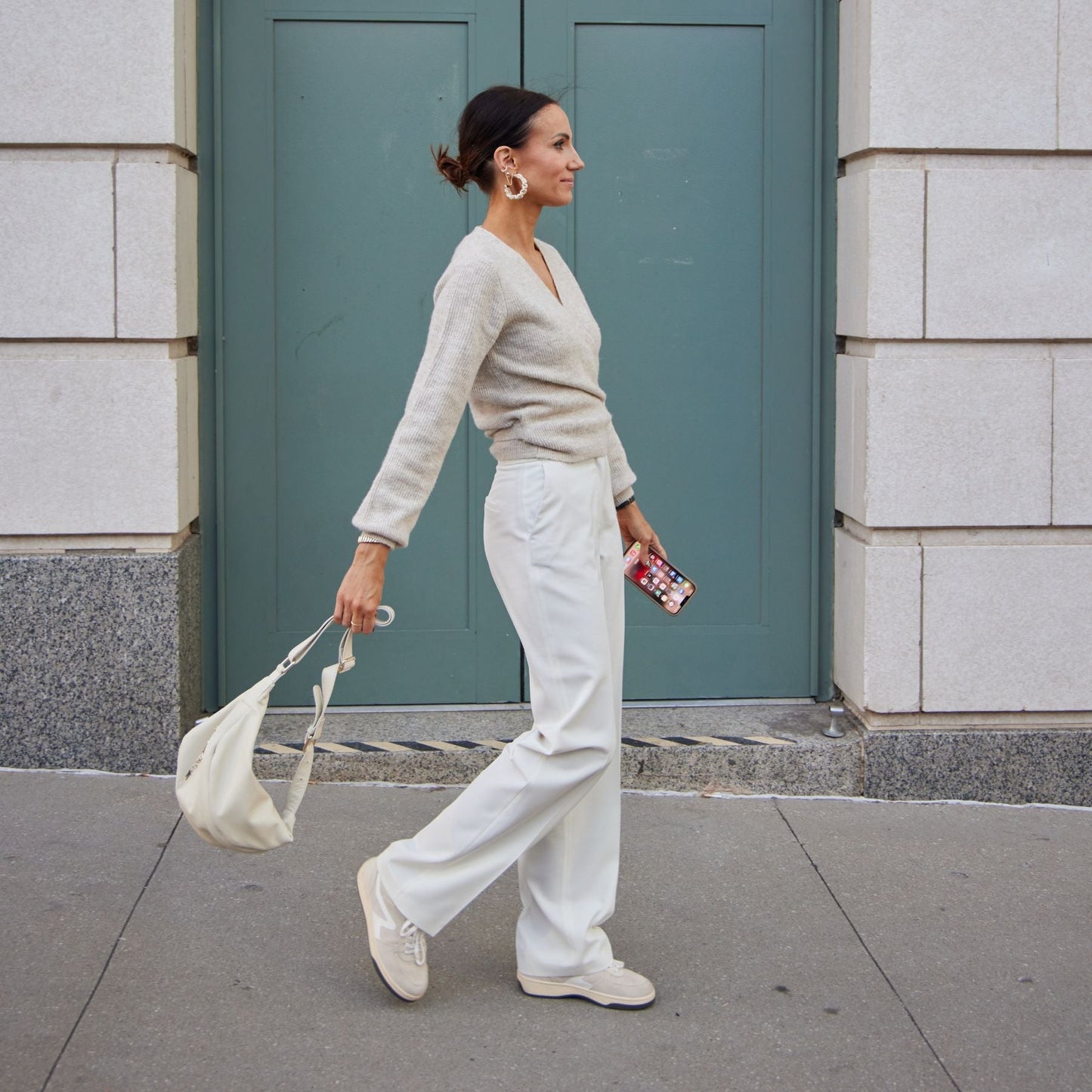 Cream Ruched Leather Hoop Earrings