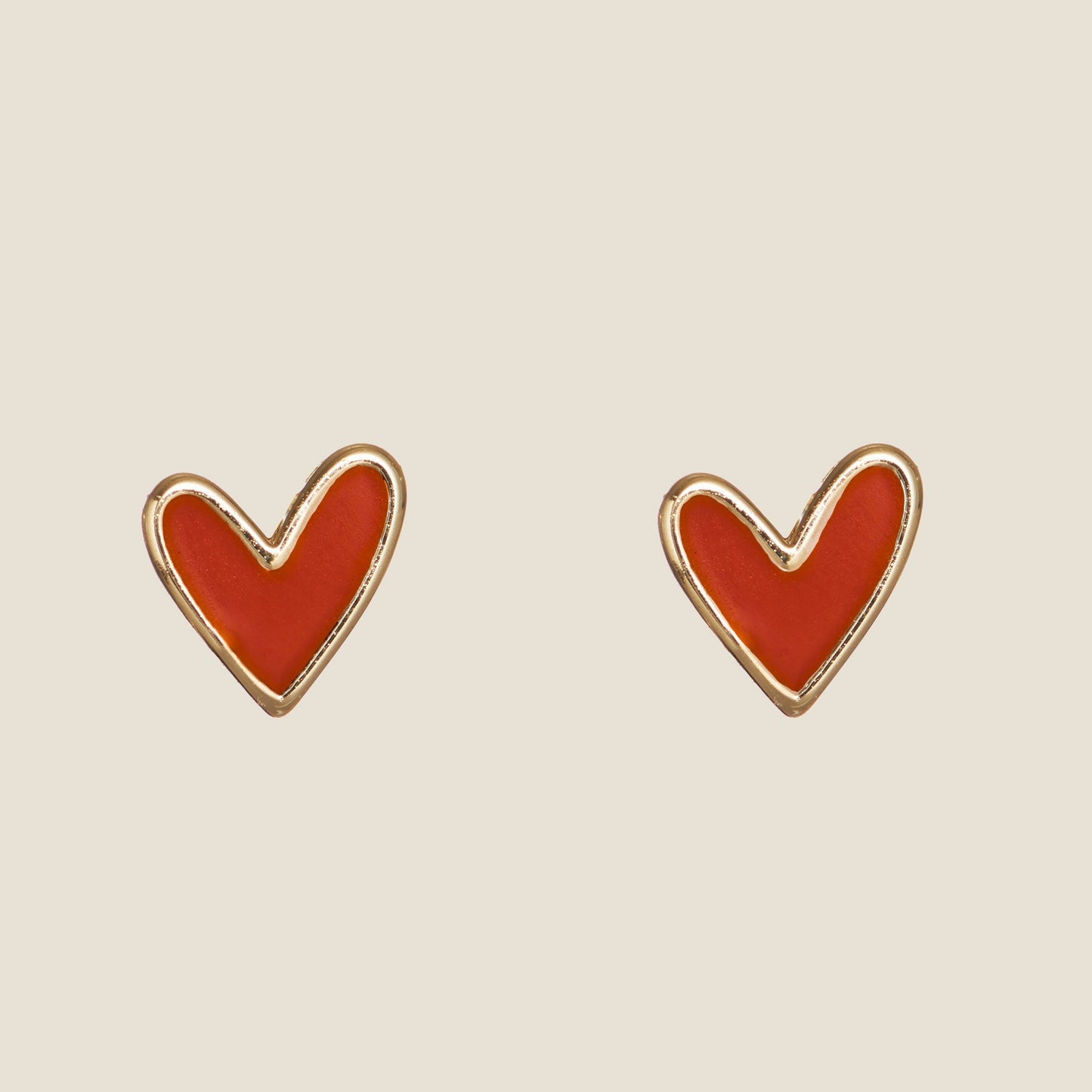 Crimson Heart Shaped Stud Earrings