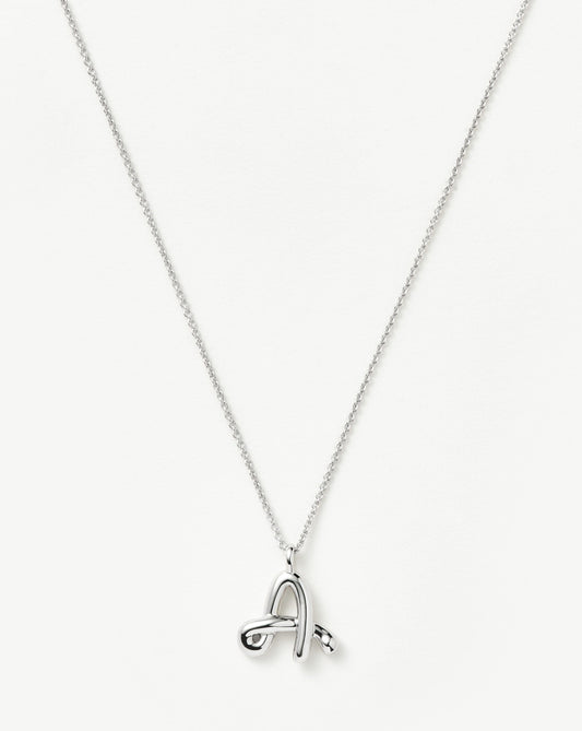 Curly Molten Initial Pendant Necklace in Sterling Silver 1