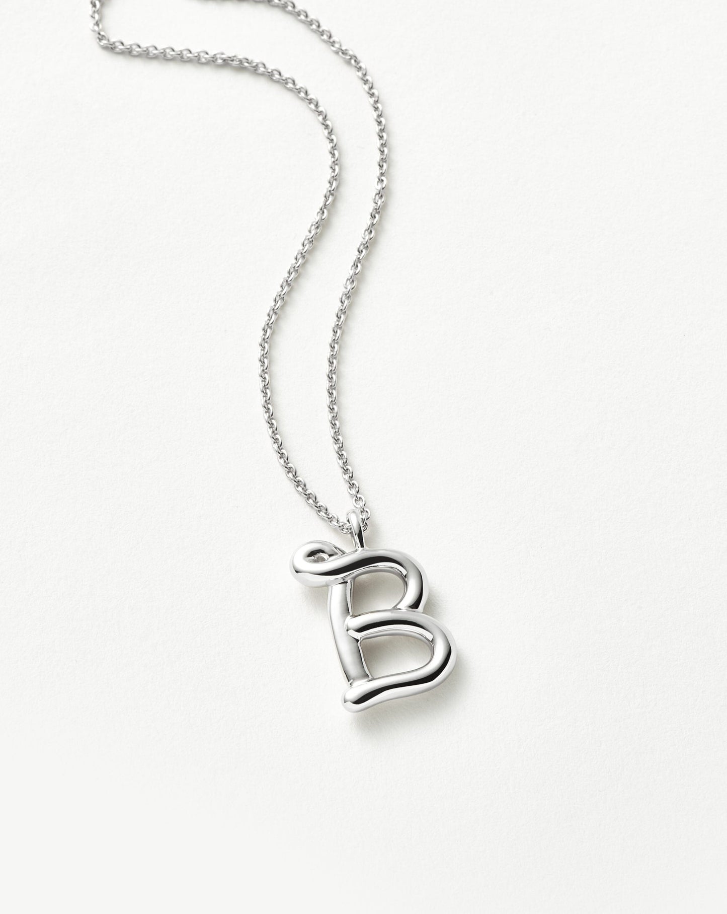 Curly Molten Initial Pendant Necklace in Sterling Silver 9