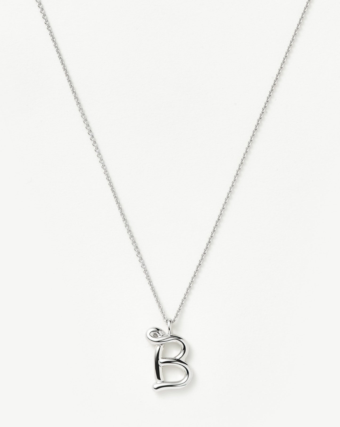 Curly Molten Initial Pendant Necklace in Sterling Silver 9