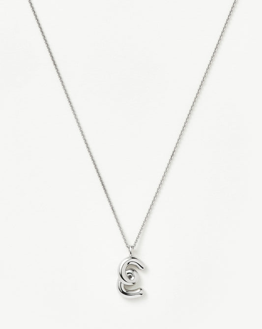 Curly Molten Initial Pendant Necklace in Sterling Silver 6