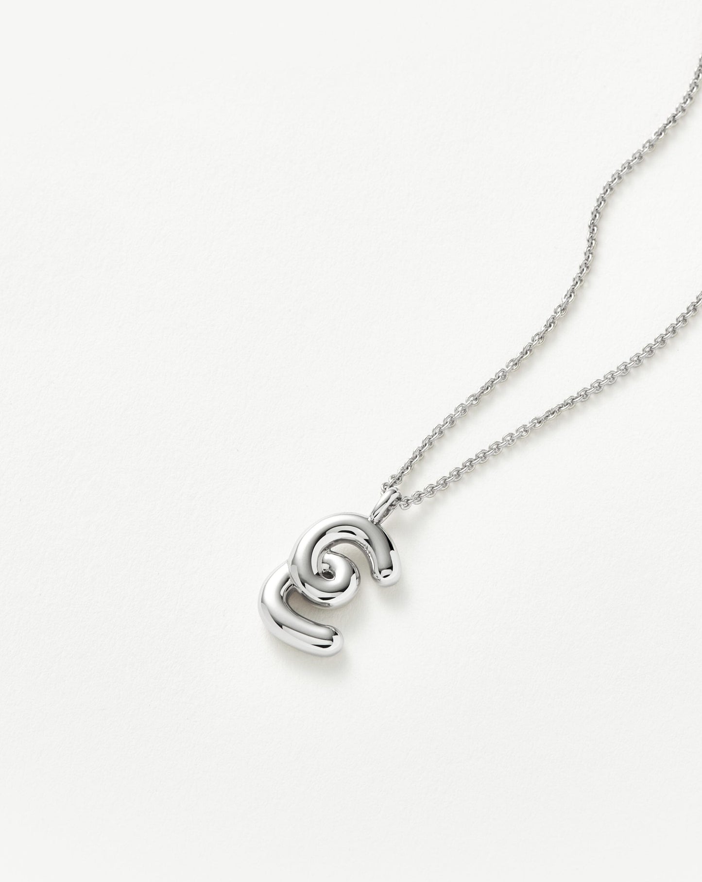 Curly Molten Initial Pendant Necklace in Sterling Silver 6