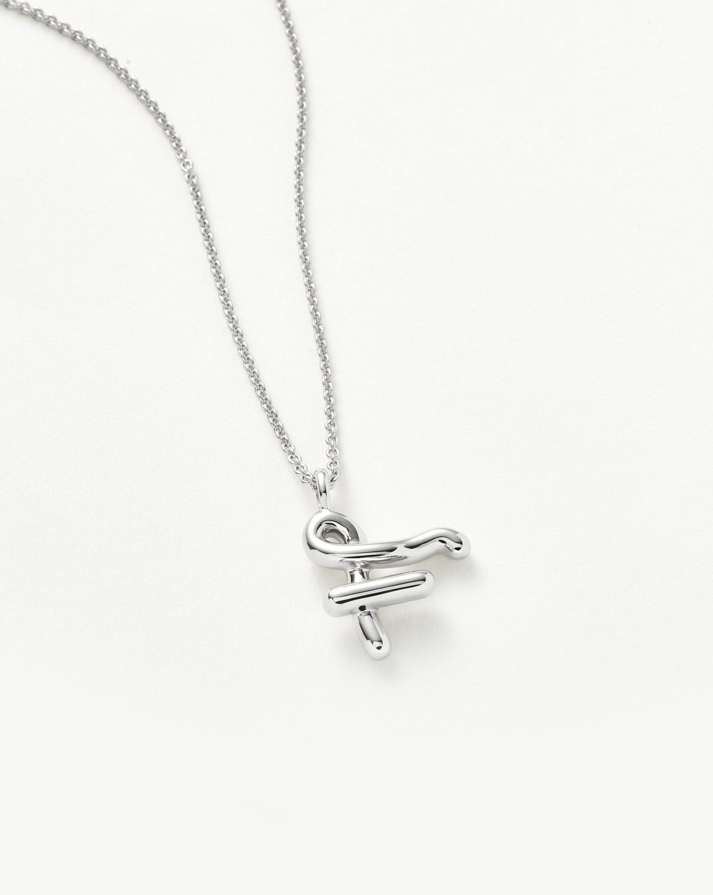 Sterling Silver Curly Initial Pendant Necklace 2