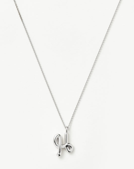 Curly Molten Sterling Silver Initial Pendant Necklace