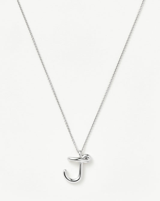 Curly Molten Initial Pendant Necklace in Sterling Silver 2