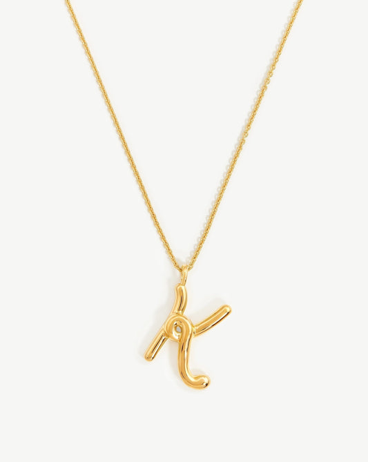 Curly Molten Initial Pendant Necklace in Gold Vermeil 2