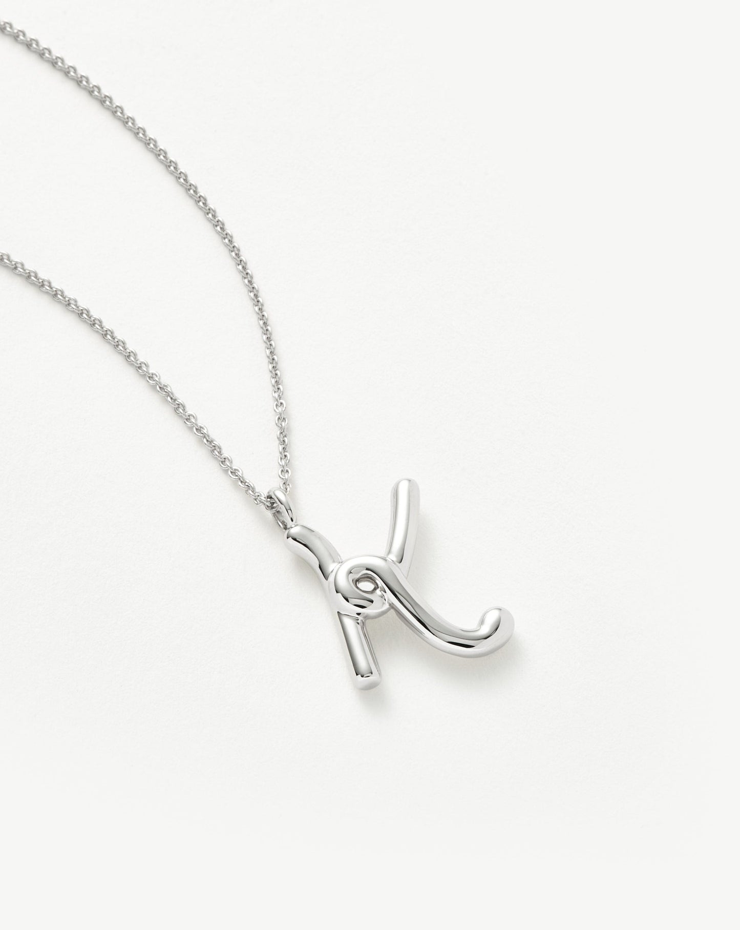 Curly Molten Initial Pendant Necklace in Sterling Silver 8