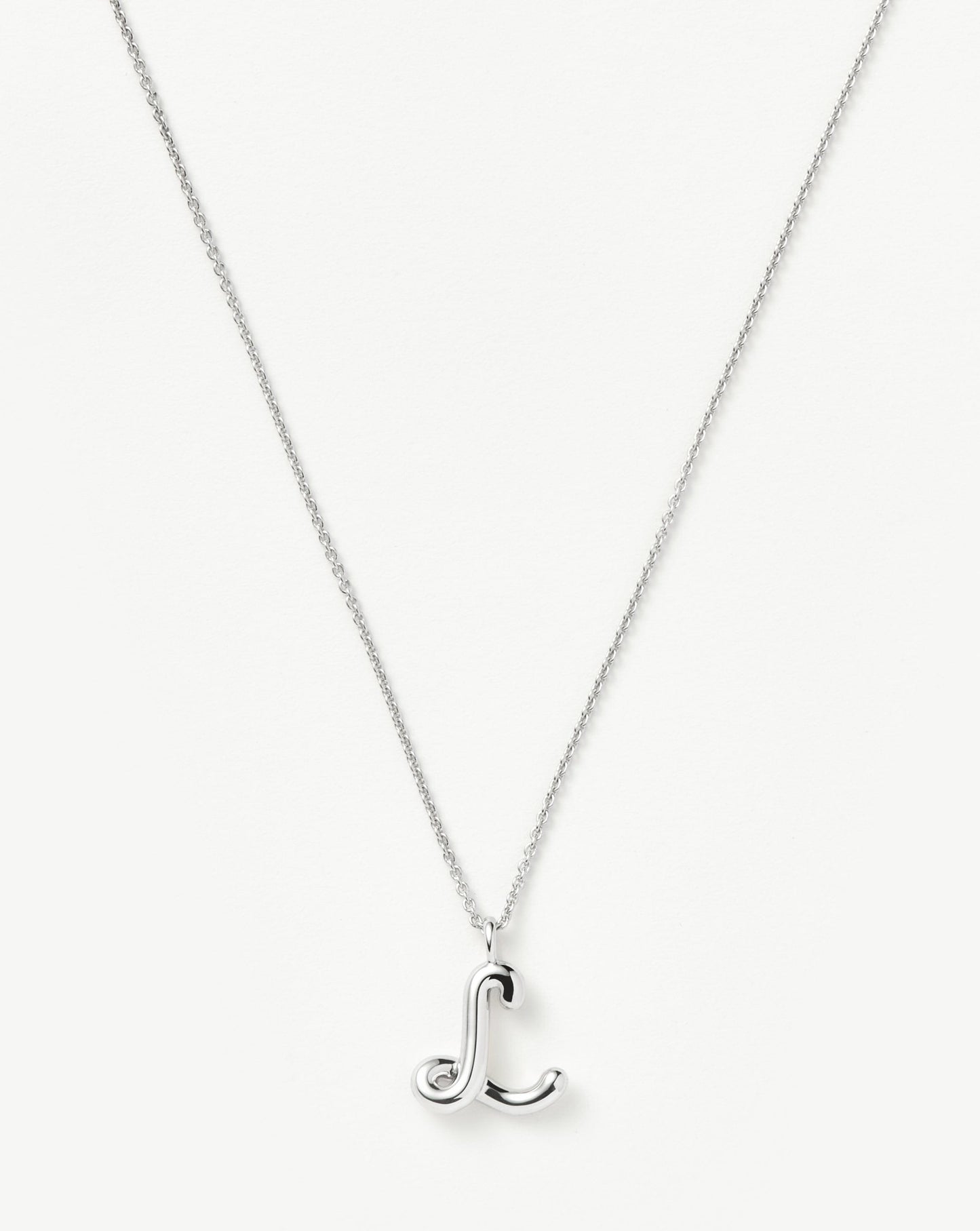 Curly Molten Initial Pendant Necklace in Sterling Silver 3