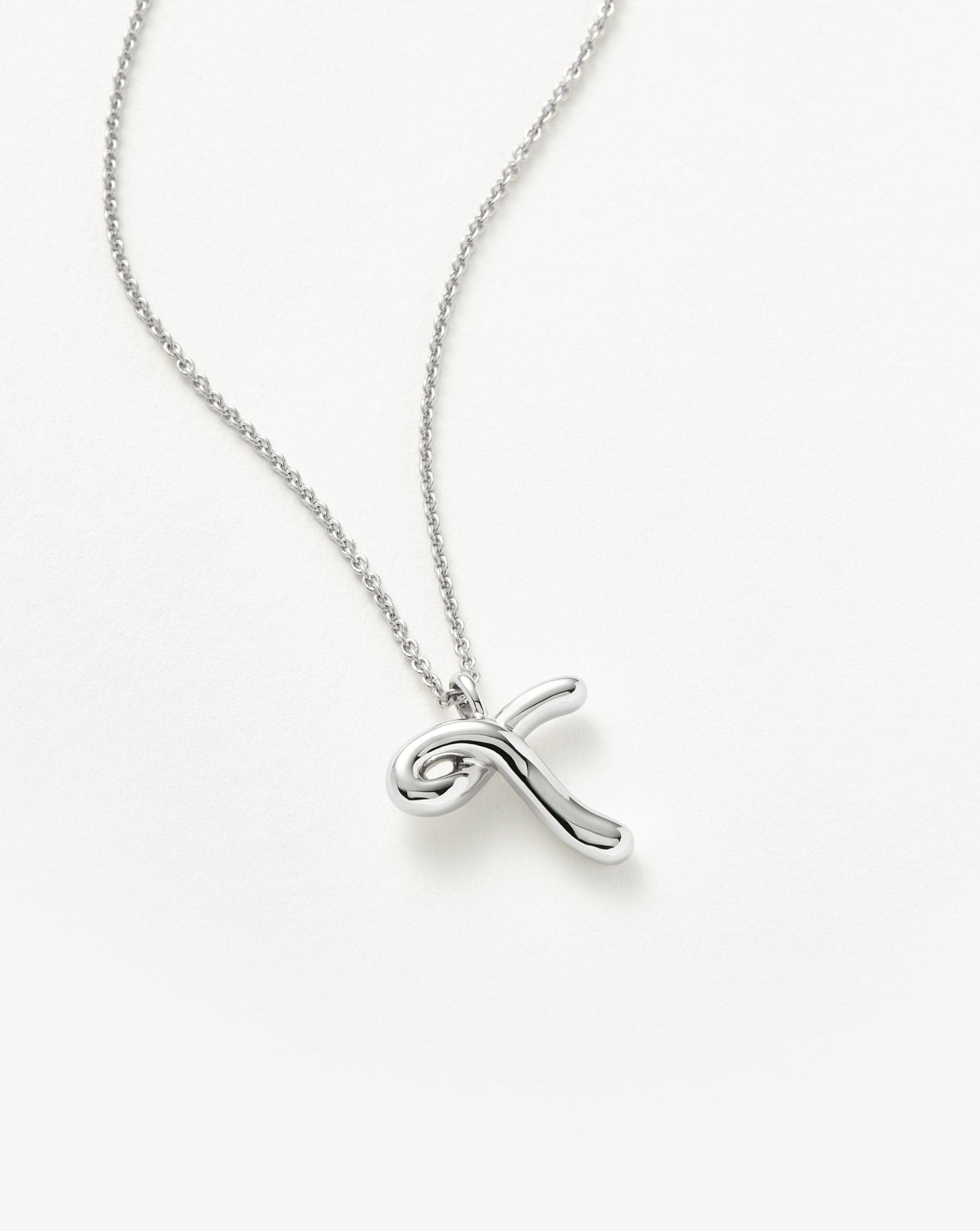 Curly Molten Initial Pendant Necklace in Sterling Silver 7