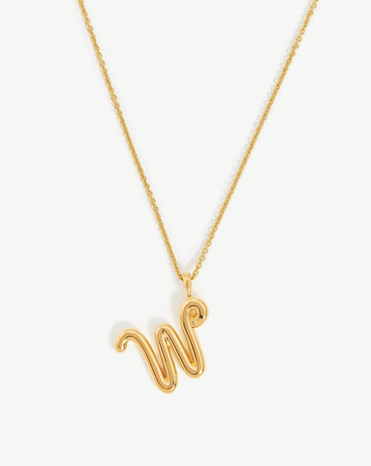 Curly Molten Initial Pendant Necklace in Gold Vermeil 10