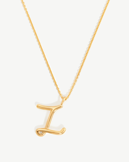 Curly Molten Initial Pendant Necklace in Gold Vermeil 9