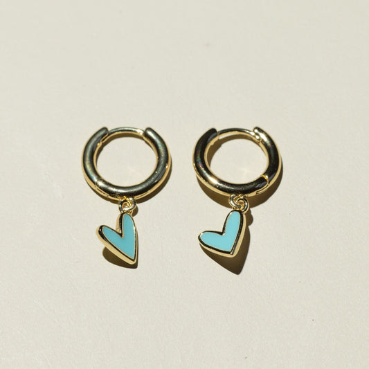 Teal Sweetheart Enamel Huggie Earrings