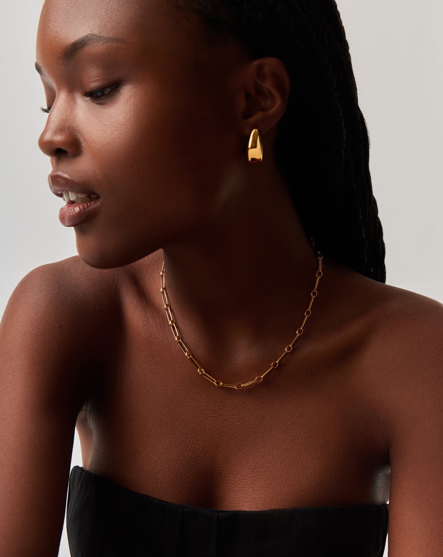 Gold Plated Dome Hoop Earrings and Chain Necklace Set