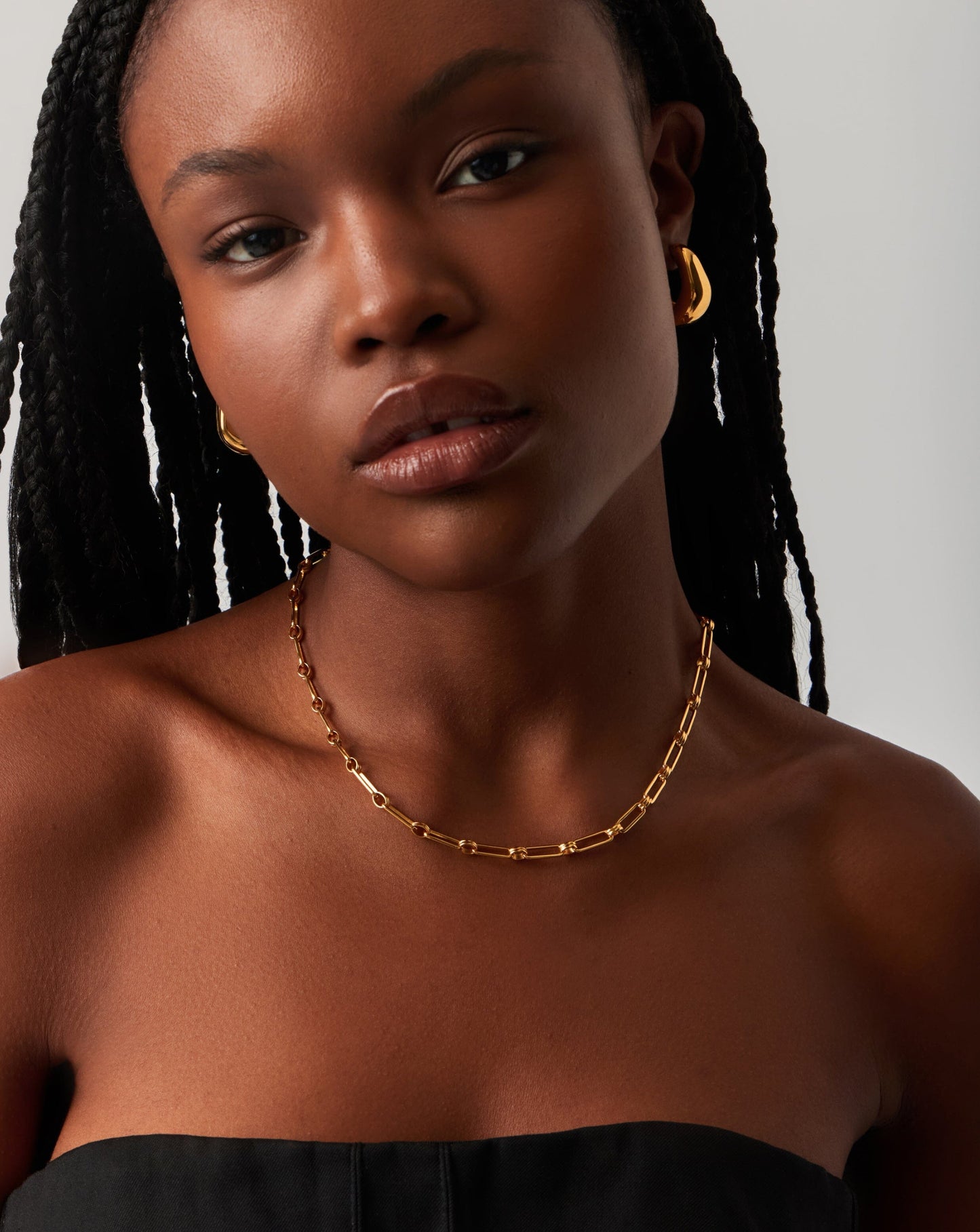 Gold Plated Dome Hoop Earrings and Chain Necklace Set