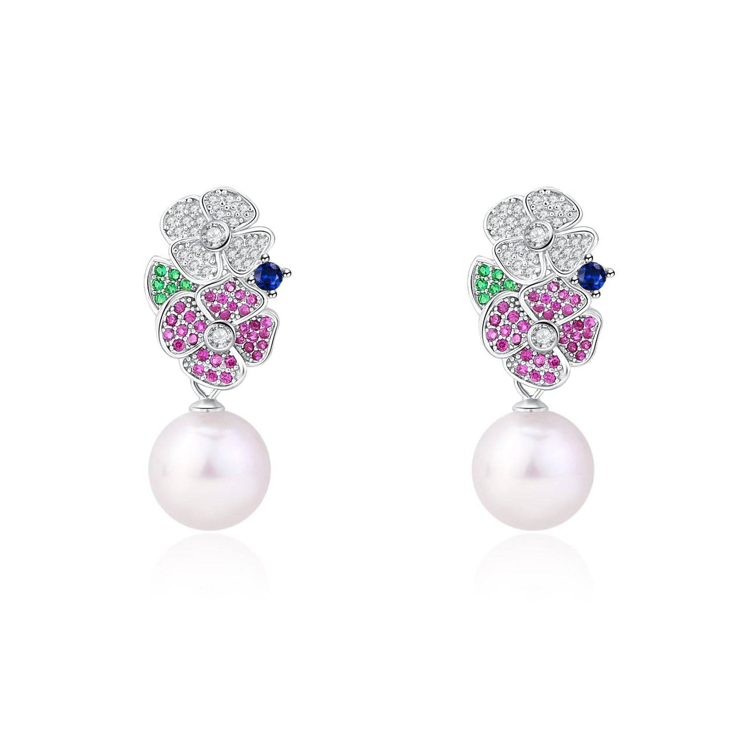 Freshwater Pearl and Floral Design Earrings