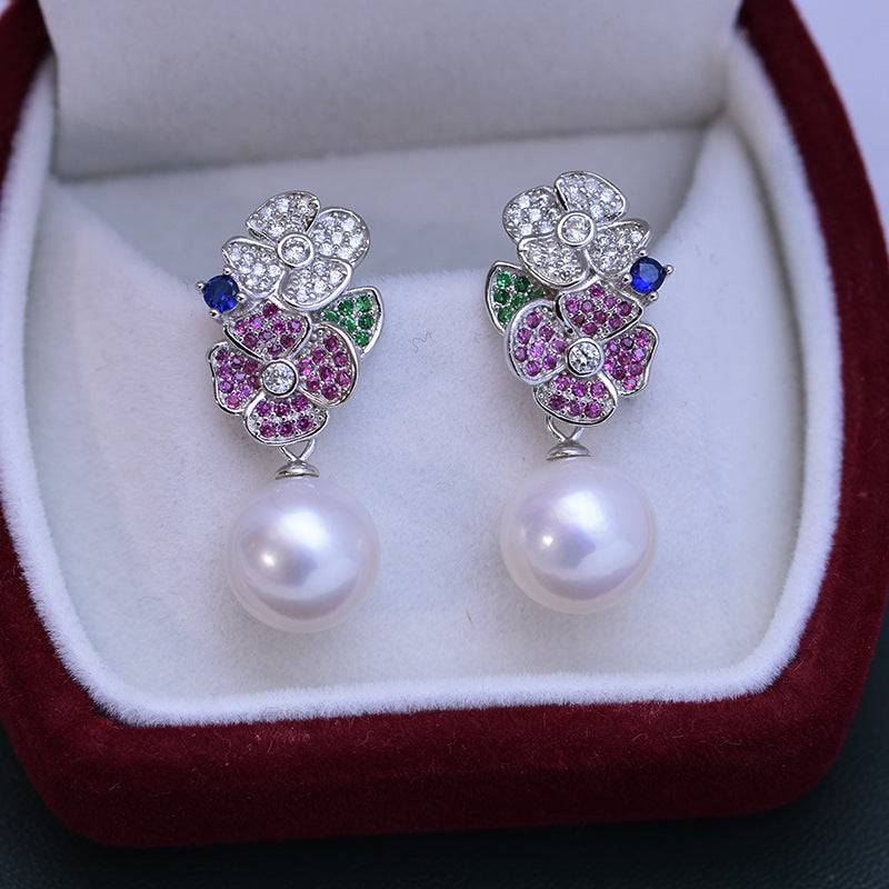 Freshwater Pearl and Floral Design Earrings