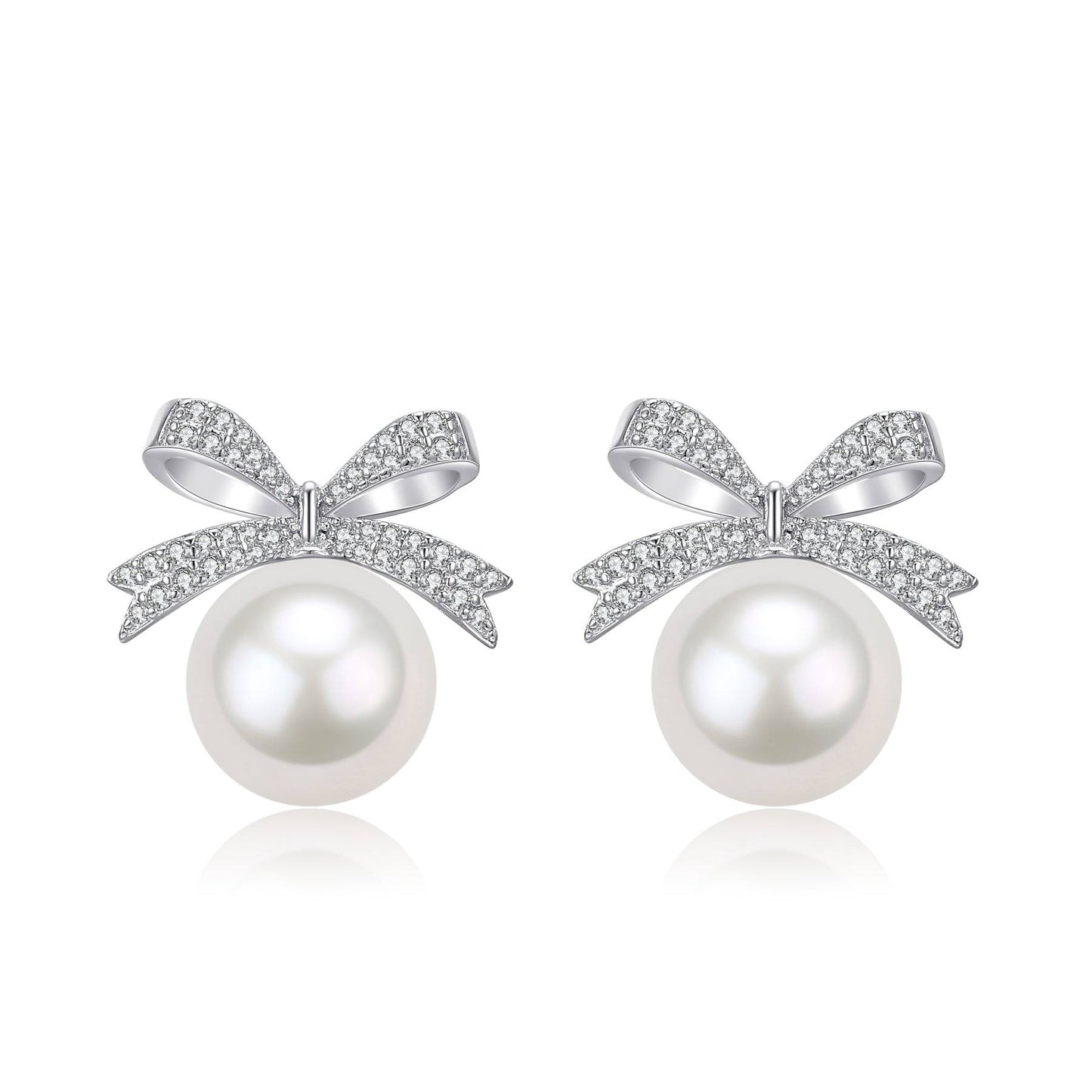 Freshwater Pearl Bowknot Earrings with CZ Accent