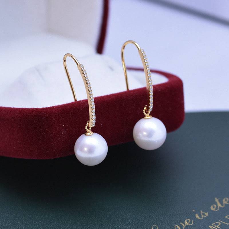 Freshwater Pearl and CZ Hoop Earrings in Silver