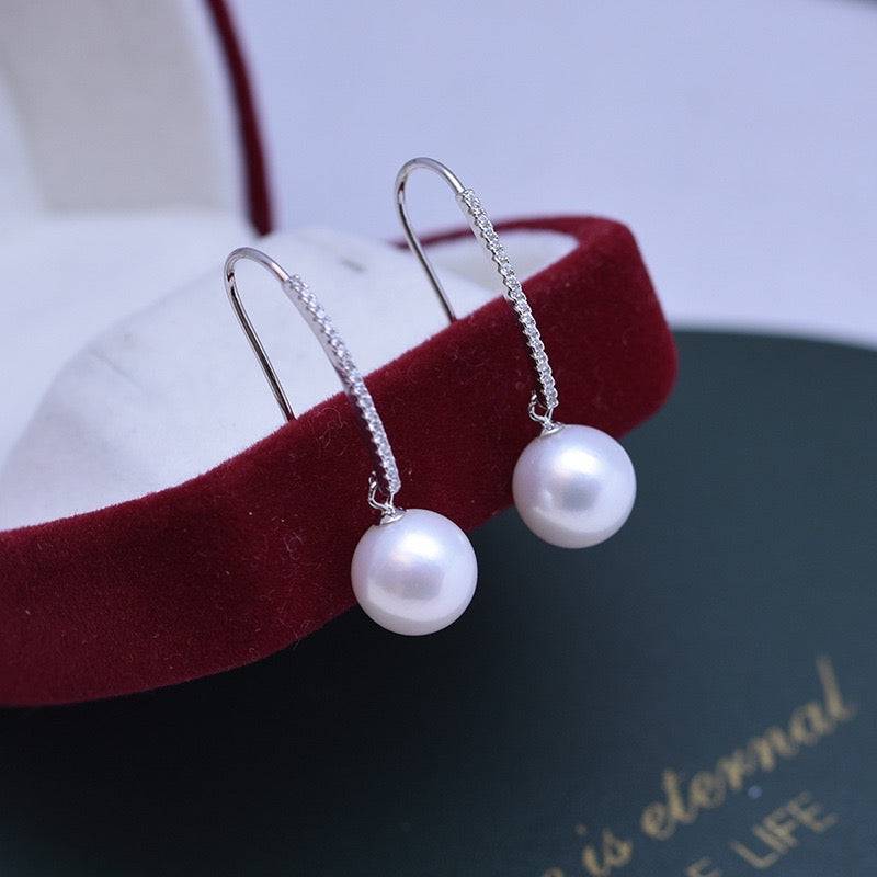 Freshwater Pearl and CZ Hoop Earrings in Silver