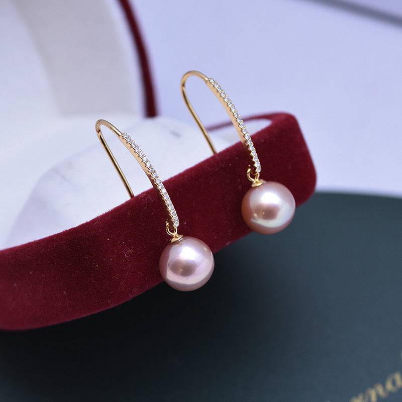 Freshwater Pearl and CZ Hoop Earrings in Silver