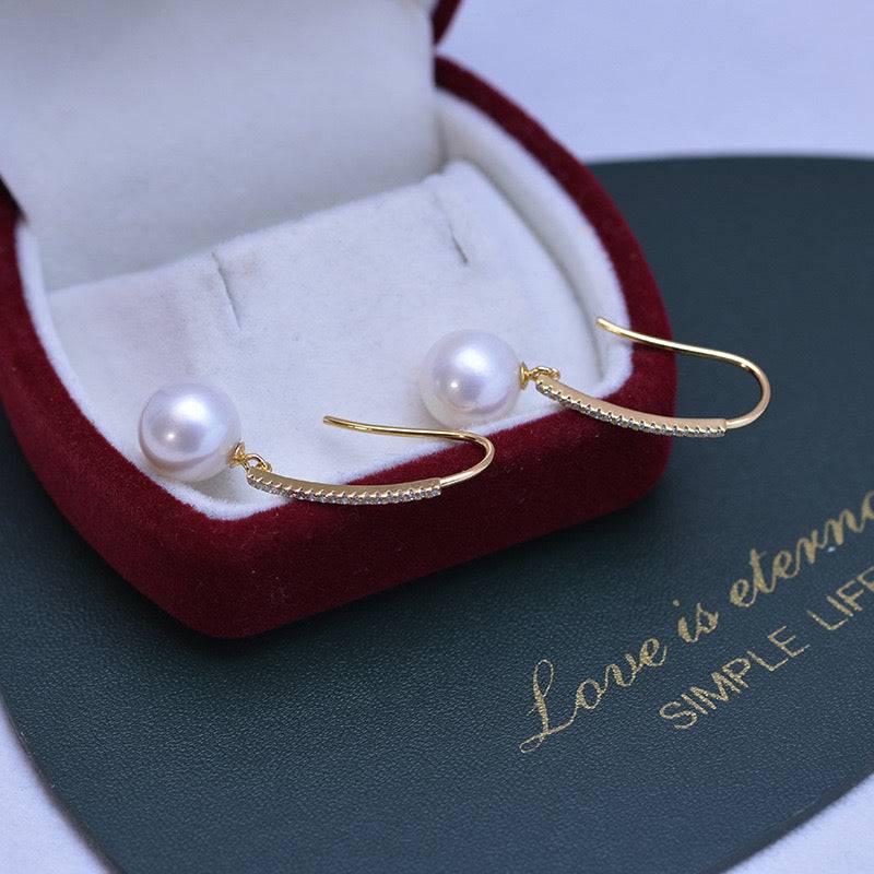 Freshwater Pearl and CZ Hoop Earrings in Silver