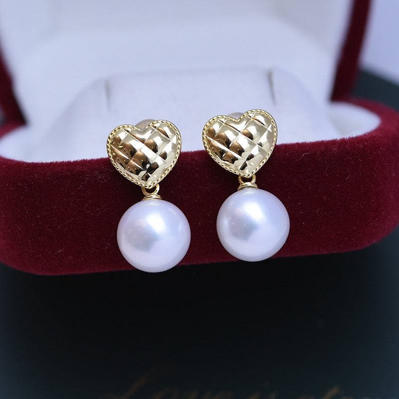 Freshwater Pearl Heart Dangle Earrings 10-11mm