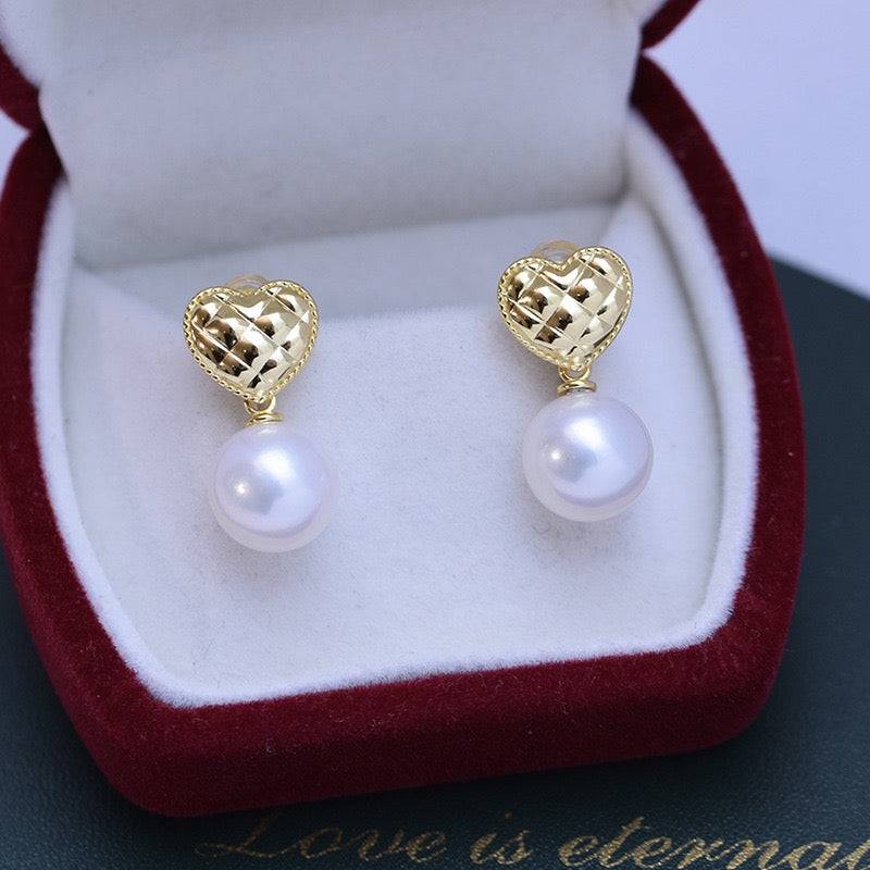 Freshwater Pearl Heart Dangle Earrings 10-11mm