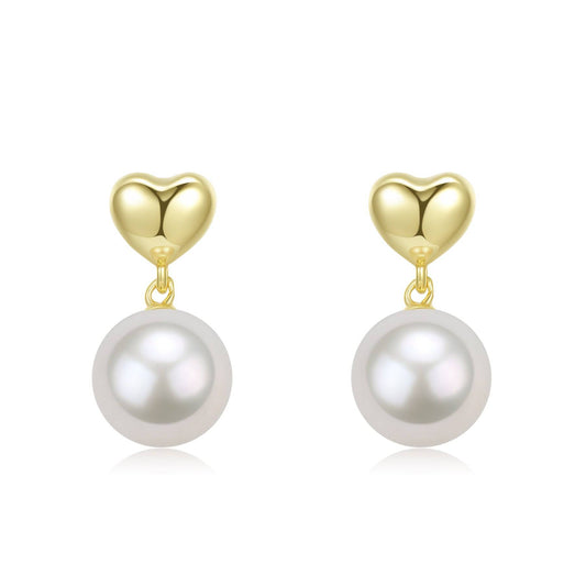 Freshwater Pearl Heart Stud Earrings 10 to 11mm