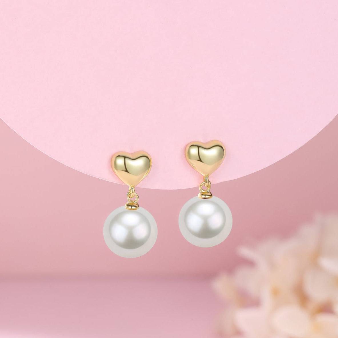 Freshwater Pearl Heart Stud Earrings 10 to 11mm