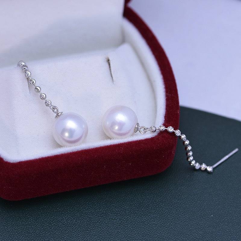 Long Chain Drop Earrings with Freshwater Pearls