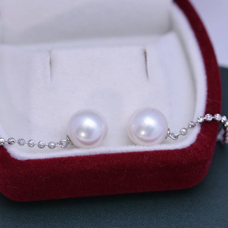 Long Chain Drop Earrings with Freshwater Pearls