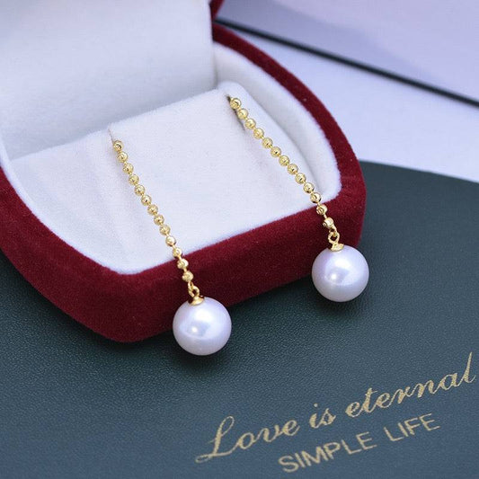 Long Chain Drop Earrings with Freshwater Pearls