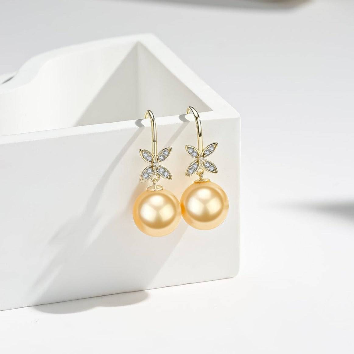 Golden South Sea Pearl Hook Earrings in 10-11mm Size