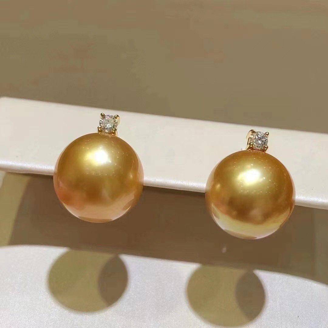 Golden South Sea Pearl and 18K Gold Earrings