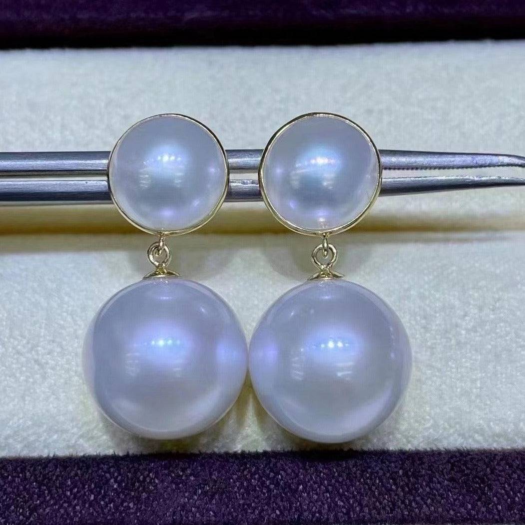 Mabe Pearl Drop Earrings in 11 to 12 mm