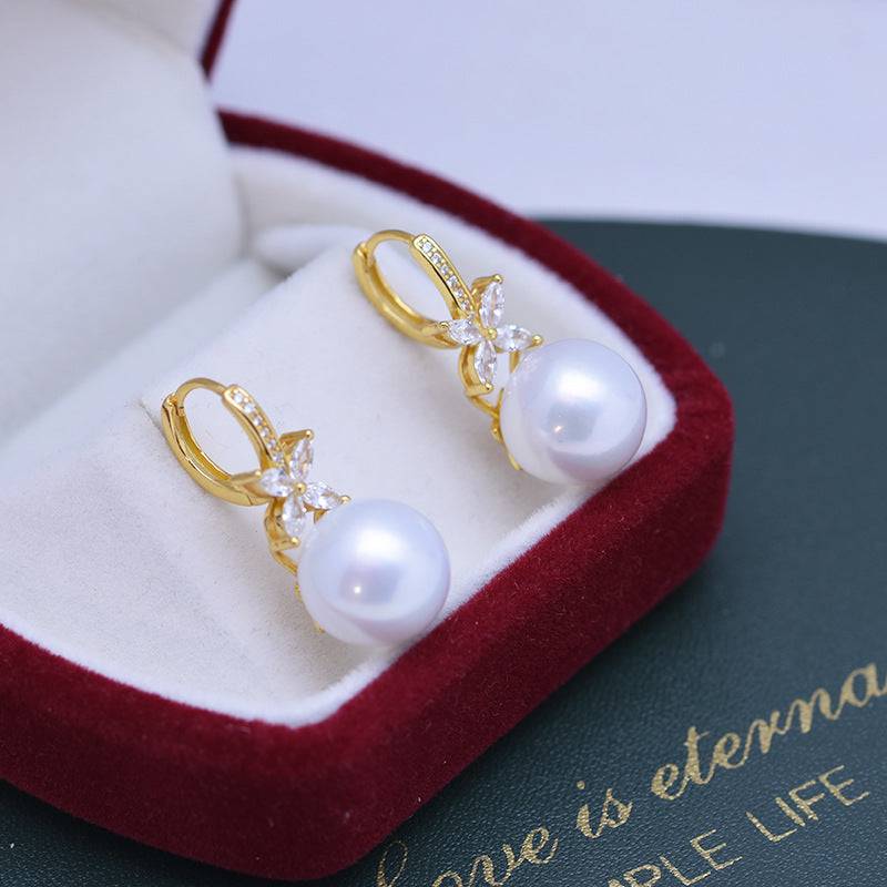 CZ Pearl Earrings in 11-12mm Size