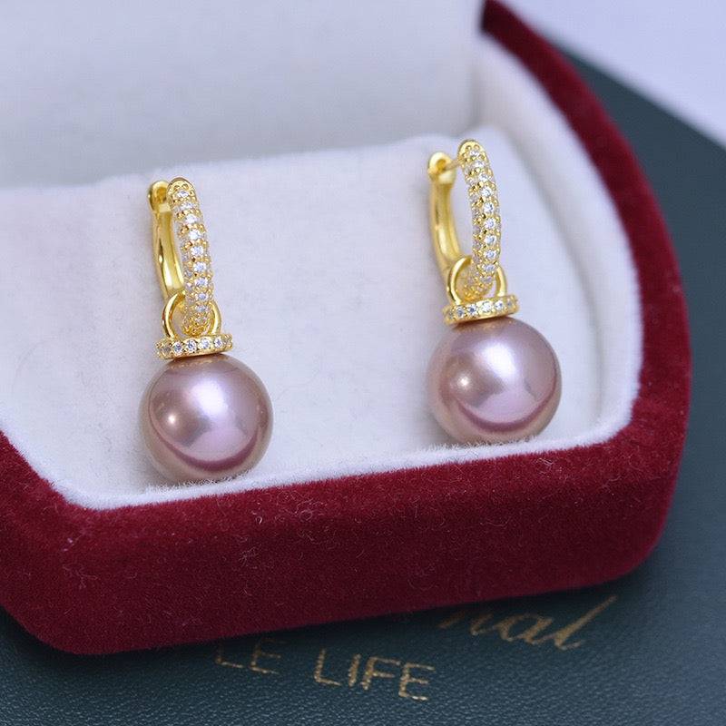 Freshwater Pearl and CZ Hoop Earrings for Women