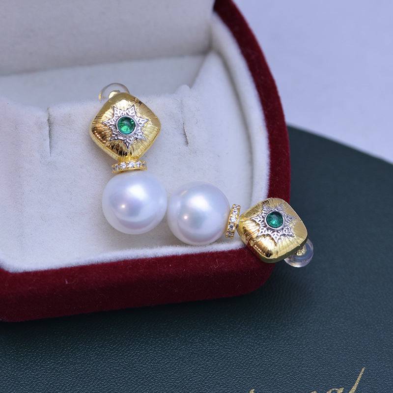 Vintage Green Earrings with Freshwater Pearls