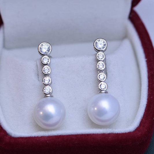 Long Freshwater White Pearl Earrings 11-12mm