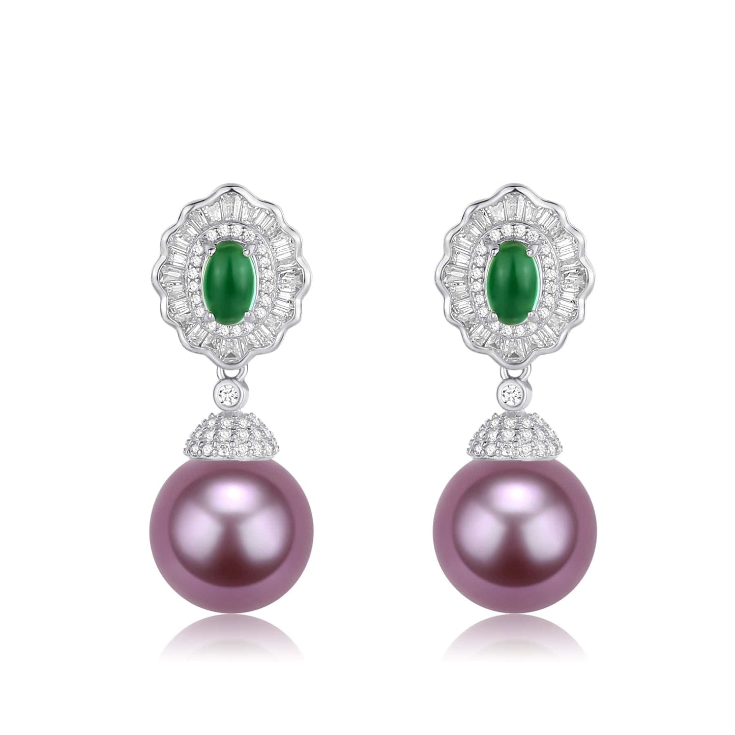 Large Pearl and CZ Green Gem Earrings