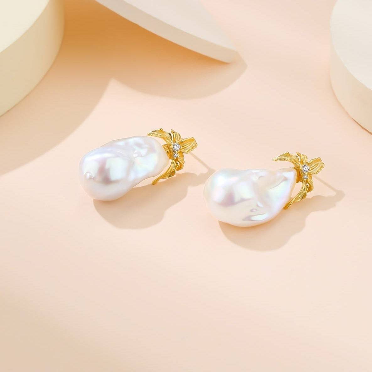 Floral Design Baroque Pearl Earrings