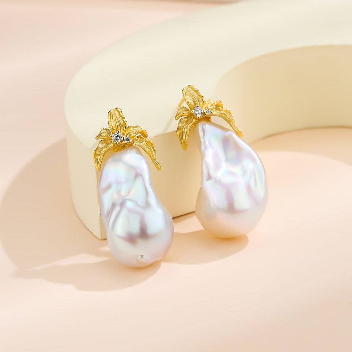 Floral Design Baroque Pearl Earrings