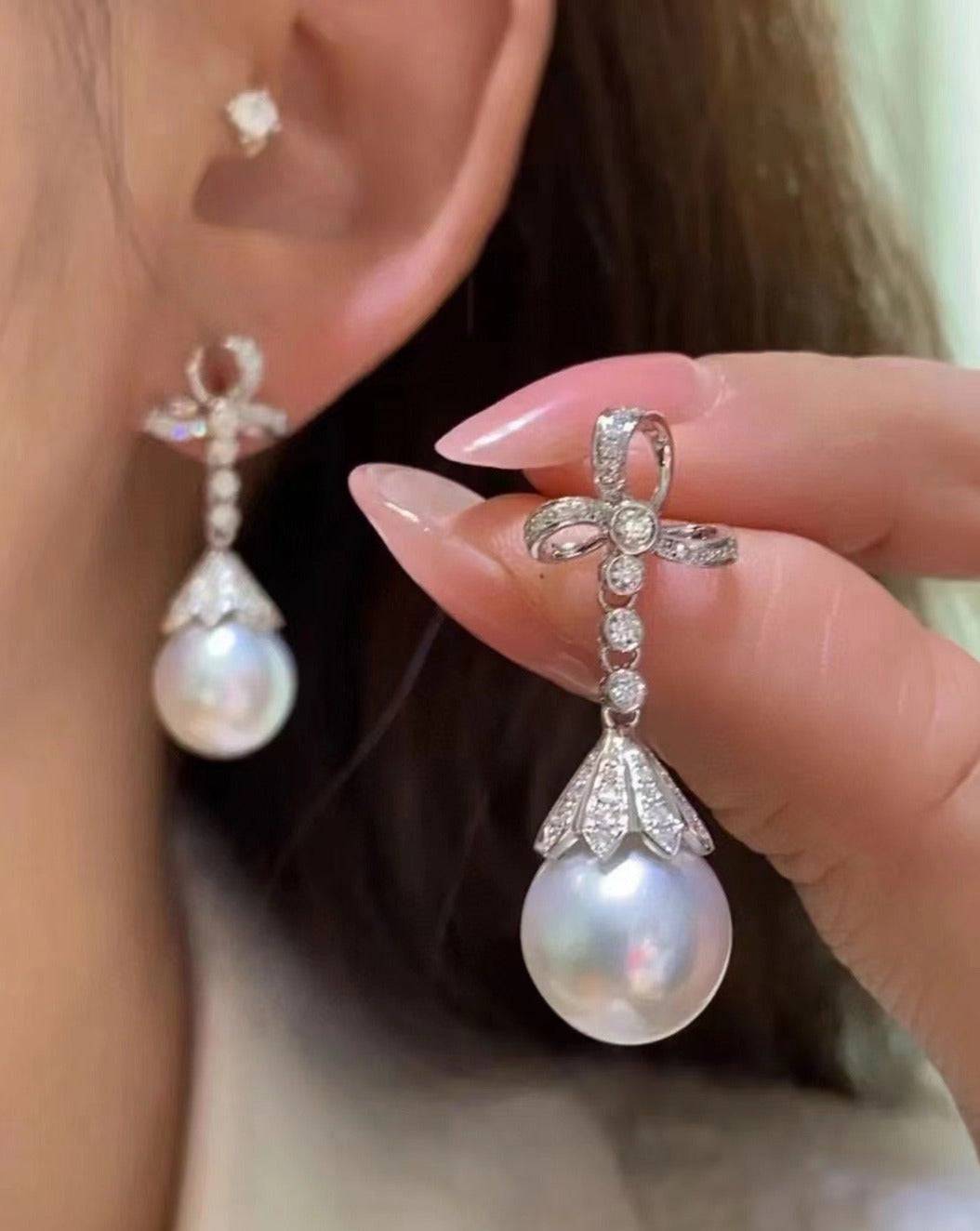 Freshwater Pearl Vintage Bowknot Drop Earrings