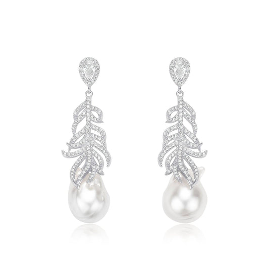 White South Sea Baroque Pearl Feather Earrings