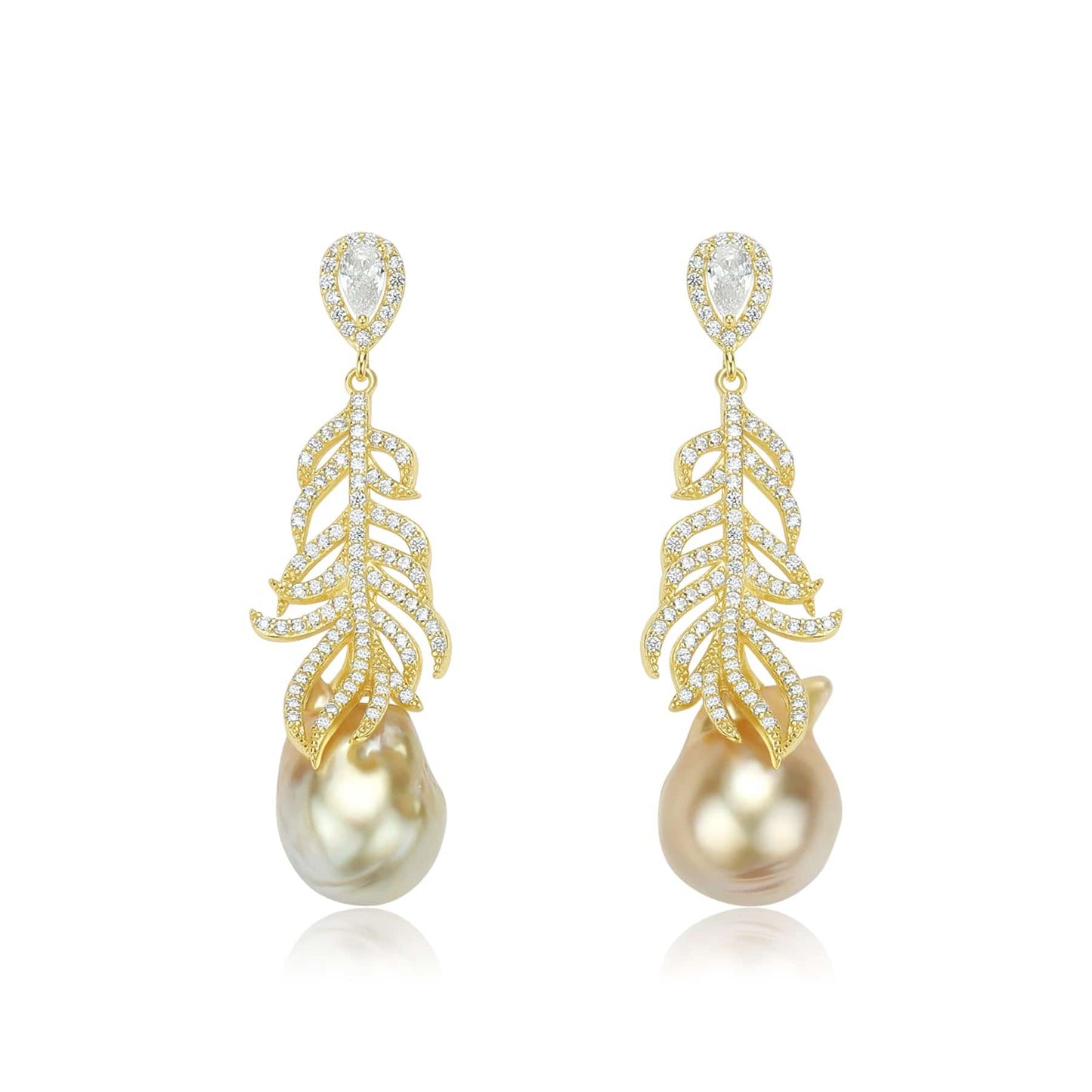 White South Sea Baroque Pearl Feather Earrings