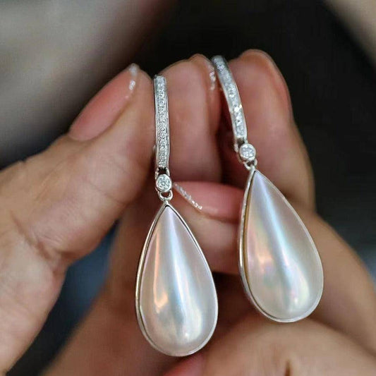 Teardrop Mabe Pearl Earrings in White Gold