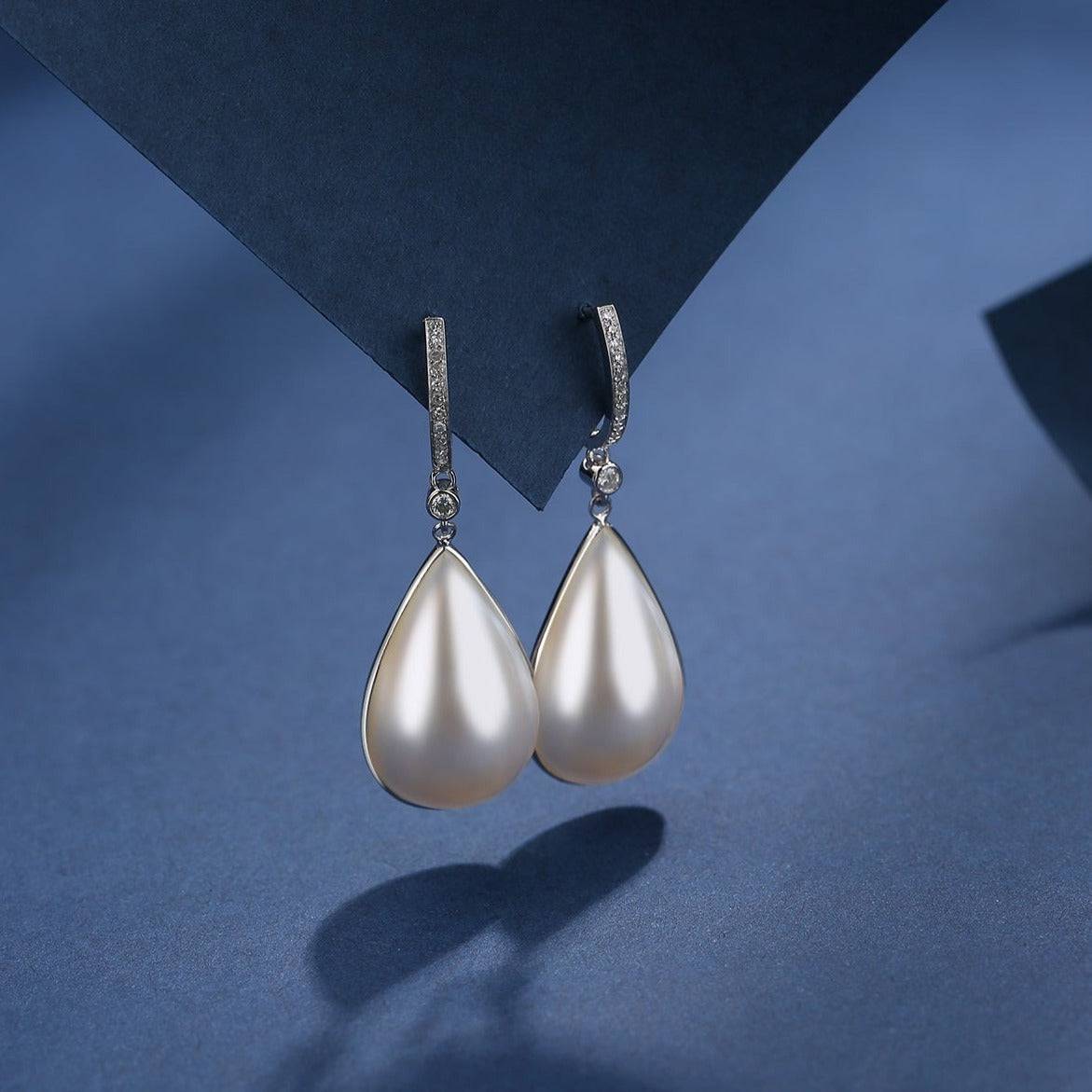 Teardrop Mabe Pearl Earrings in White Gold