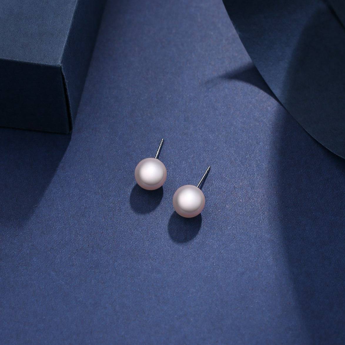 White Akoya Round Pearl Stud Earrings 5.5-8.5mm