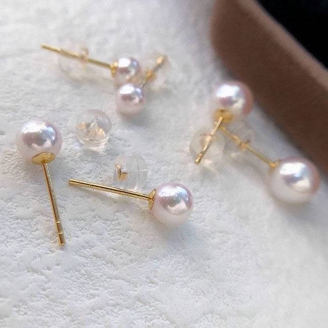 White Akoya Round Pearl Stud Earrings 5.5-8.5mm